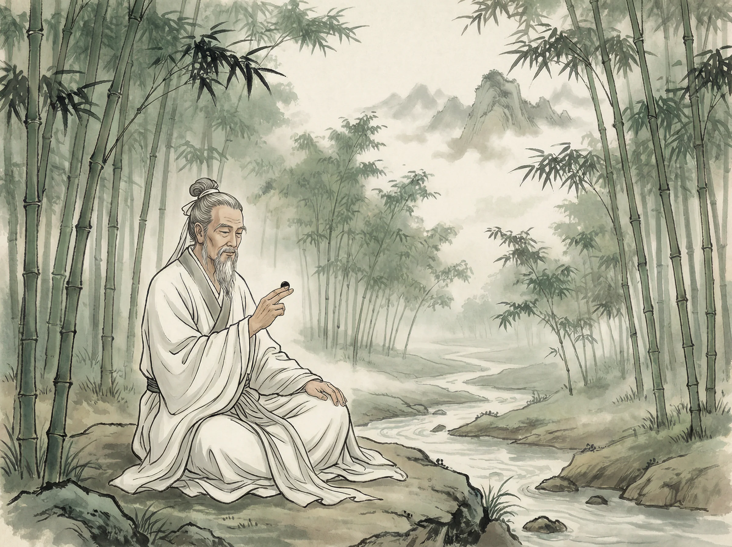 白衣隐士专注思考 博雅棋牌 棋局
